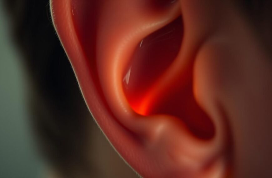 A close-up view of a person's ear, with gentle lighting illuminating the delicate inner ear structure. The image focuses on the intricate details of the ear canal, capturing the nuances of the skin, cartilage, and the fluid-filled spaces that can become imbalanced. The background is softly blurred, creating a sense of depth and emphasizing the importance of the central subject. The overall mood is serene and contemplative, inviting the viewer to consider the sensitive nature of the ear and the potential remedies for resolving inner ear imbalances through daily care and attention.