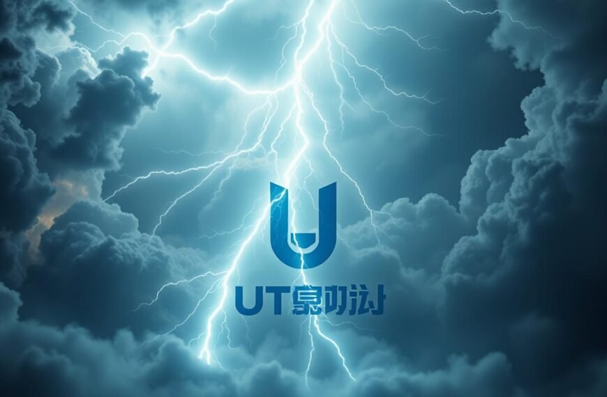 A striking digital illustration depicting the &quot;雷神訊號&quot; concept. Set against a dramatic, foreboding sky filled with ominous storm clouds, a powerful lightning bolt crackles and surges across the frame, illuminating the scene with an intense, electric glow. In the foreground, a bold, stylized UTown logo emerges from the chaos, its design elements appearing to be forged from the very energy of the lightning itself. The overall composition conveys a sense of raw power, technological sophistication, and the ominous nature of the &quot;雷神訊號&quot; phenomenon. Rendered with a high level of photorealistic detail and dynamic lighting, this image would serve as a compelling visual accompaniment to the article's discussion of recognizing the key &quot;雷神訊號&quot; indicators.