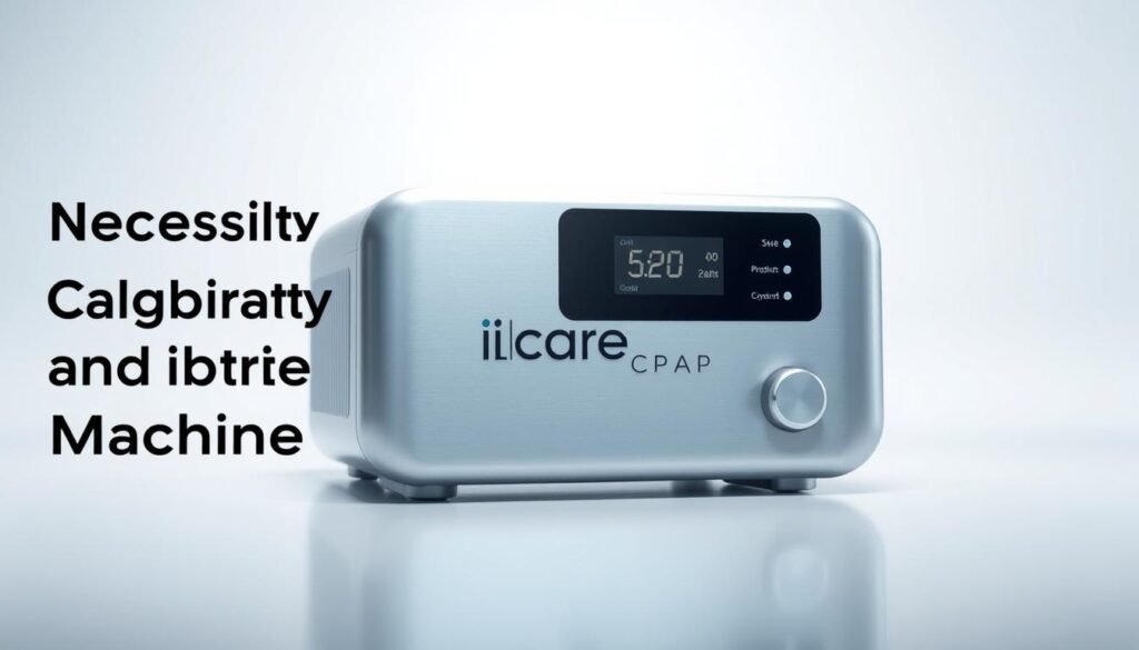 A sleek, minimalist medical device with the iCareCPAP logo prominently displayed. The device is rendered in a clean, metallic silver tone, with a simple, intuitive control panel and digital display. The background is a soft, ethereal gradient, conveying a sense of tranquility and focus. Carefully crafted lighting accentuates the device's contours, creating a sophisticated and professional aesthetic. The overall composition suggests the importance of precision and attention to detail in the calibration of a sleep apnea breathing machine, reflecting the title "Necessity of Regularly Calibrating Sleep Apnea and Breathing Machines".