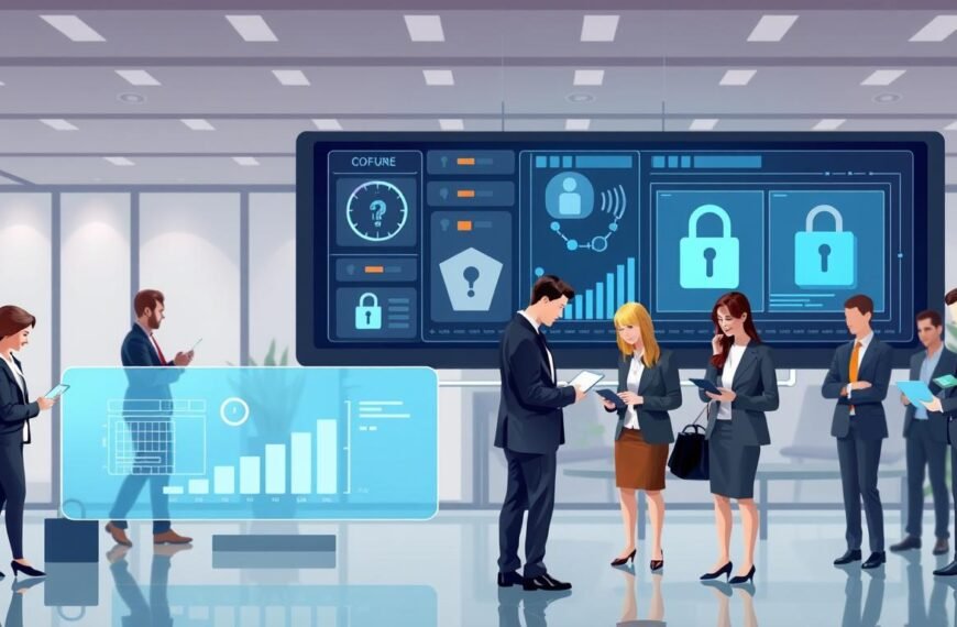 A professional and detailed digital illustration depicting a secure electronic wallet verification process aimed at preventing fake accounts and money laundering. In the foreground, illustrate a diverse group of individuals in professional business attire, engaging with technology such as laptops and smartphones, symbolizing the verification steps. The middle layer should feature visual elements like secure servers, digital locks, and graphs representing data analysis, highlighting the technological aspect of the verification system. In the background, create a modern office environment with soft lighting that conveys a sense of security and professionalism. The overall mood should be serious yet hopeful, emphasizing the importance of integrity in digital finance.