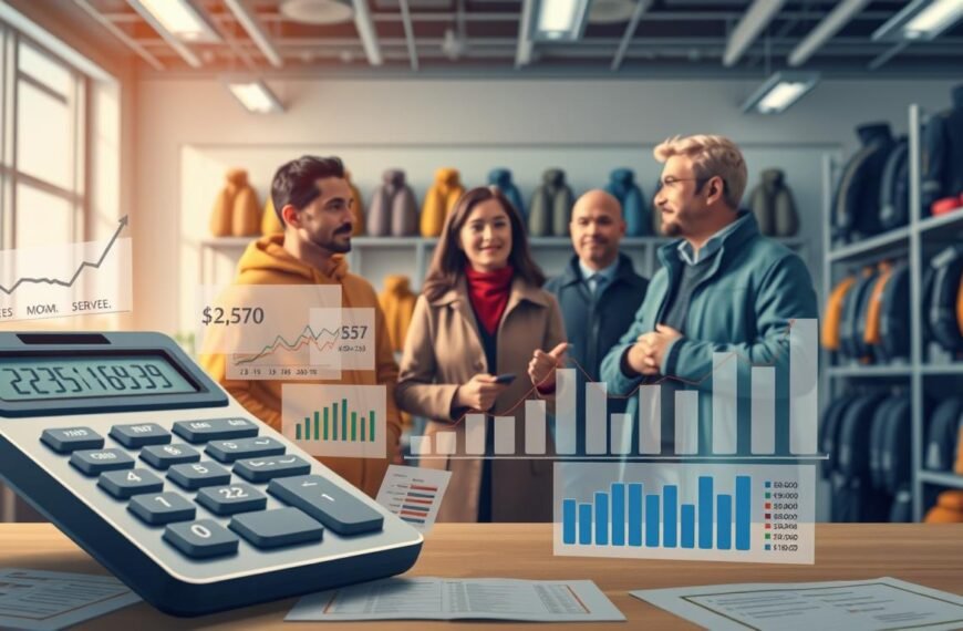 A visually engaging and informative illustration depicting the concept of transparency and reasonableness in fees during cross-border purchasing from the U.S. In the foreground, showcase a calculator surrounded by charts and graphs representing various shipping costs and fees, illustrating clarity in financial transactions. In the middle ground, depict a diverse group of three individuals in professional business attire discussing these fees amicably, with expressions of concentration and trust. The background should feature a well-lit office space with shelves of outdoor gear, referencing the context of purchasing outdoor functional jackets. The overall atmosphere should be one of professionalism, transparency, and teamwork, with soft, natural lighting highlighting the details of the scene. Ensure the composition is balanced and inviting, fostering a sense of trustworthiness in the purchasing process.